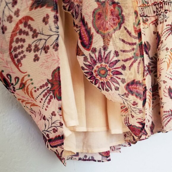 Ba&sh Yanis Mini Dress in Nude Red Paisley Smocked Drop Waist Floral L Sz 3 $320 - Picture 15 of 16